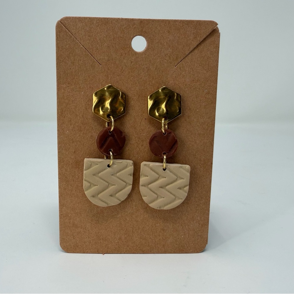 Elegant Gold and Cream Chevron Earrings